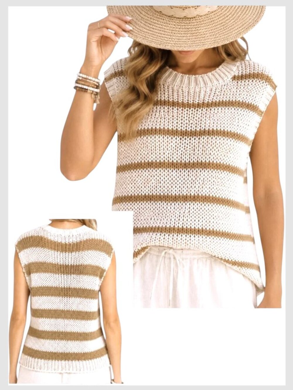 Free People Open Knit Sleeveless Sweater Ivory Tan XS